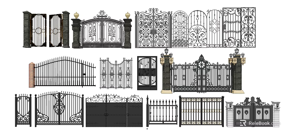 Various Decorative Iron Entrance Gates With Ornate Patterns And Classic Styles 3d model 
