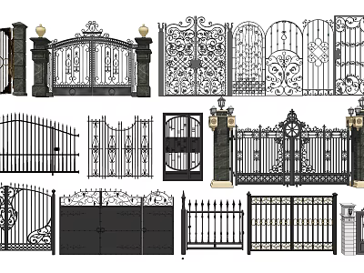 Various Decorative Iron Entrance Gates With Ornate Patterns And Classic Styles 3d model