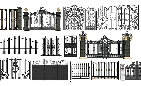 European-style gate, wrought iron gate, wrought iron fence, railing 3d model