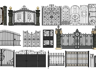 European-style gate, wrought iron gate, wrought iron fence, railing 3d model