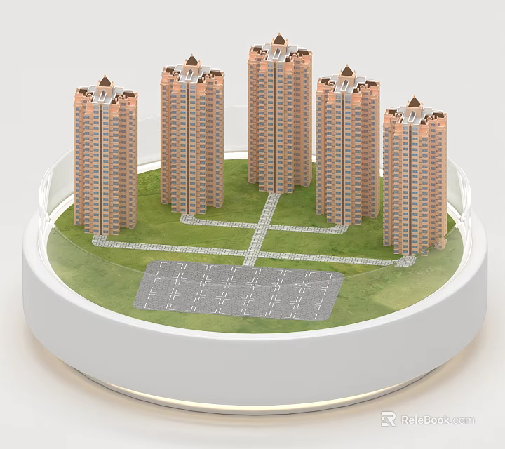Sand Table with High Rise Buildings Green Lawn Cross Shaped Roads and Parking Lot 3d model 