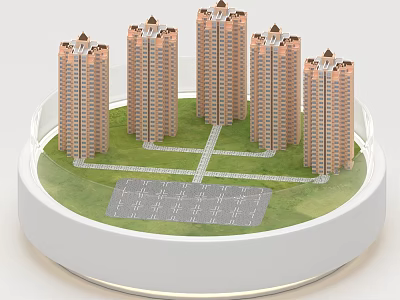 Sand Table with High Rise Buildings Green Lawn Cross Shaped Roads and Parking Lot 3d model