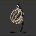 Bird Hanging Cage with Light Pink Woven Structure Black Stand and Circular Base