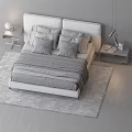 Modern Double Bed With Light Gray Bedding Pillows Blanket And Nightstand Table Lamp 3d model