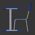 Kids Study Desk And Chair With White Tabletop And Blue Seat