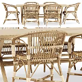 Natural Outdoor Dining Table Set With Rattan Chairs And Wooden Table Design