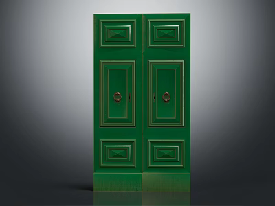 Green Double Door Cabinet With Decorative Panel Details And Metallic Handles 3d model