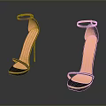 Stylish Black High Heels With Ankle Strap Thin Heel And Gold Trim Design