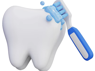 Dental Hygiene Illustration Of White Tooth Being Cleaned With Blue Toothbrush And Foam 3d model