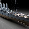 Vintage Historical Warship Featuring Multiple Funnels Gray Brown Hull And Deck Details