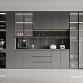 Modern Gray Wine Cabinet Kitchen Design With Glass Doors And Storage Shelves