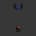 Blue Industrial Handcart Standing Next To Red Gas Cylinder On Dark Surface