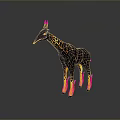 Futuristic Game Movie Character Giraffe With Black Yellow Patterns Flaming Horns And Flaming Legs