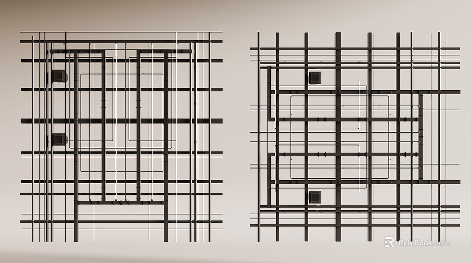 Modern Ceiling Decoration With Geometric Grid Lines And Square Elements 3d model 
