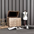 Jewelry Display With Open Wooden Jewelry Box Mannequin And Dark Striped Background