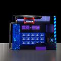 Cyber Themed Tech Console With ERROR Sign Blue Purple Design And Glowing Buttons 3d model