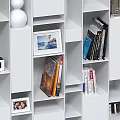 White Modern Open Storage Shelves With Books Frames And Decorative Items 3d model