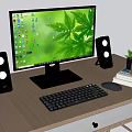 Modern computer monitor keyboard sound mouse succulent plant 3d model