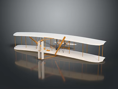 Detailed Wright Flyer Biplane Model With White Wings Orange Struts And Propeller 3d model