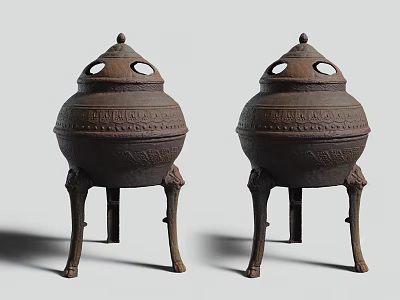 Antique Style Ornamental Decorative Set With Three Legged Base And Intricate Carvings 3d model
