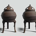 Antique Style Ornamental Decorative Set With Three Legged Base And Intricate Carvings