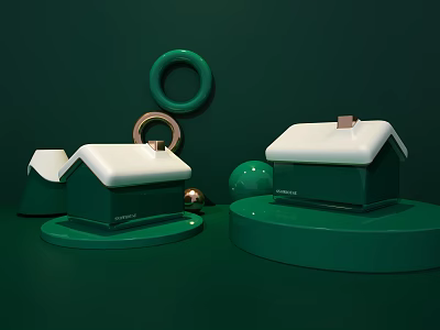 Luxury Green White House Shaped Small Appliances With Gold Rings Circular Base And Spherical Decor 3d model