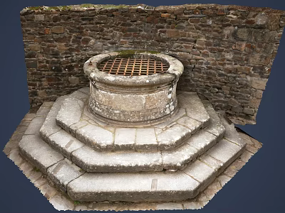 Traditional Stone Garden Ornament With Layered Step Base And Grid Top Design 3d model