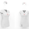 White Nurse Uniform With Short Sleeves Red Cross Emblem And Matching Cap