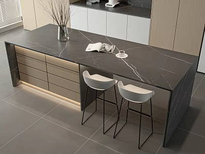 Modern Island Dining Table and Chair 3d model