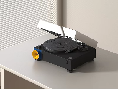 Vinyl Record Player With Open Lid And Colorful Accents For Home Audio Setup 3d model