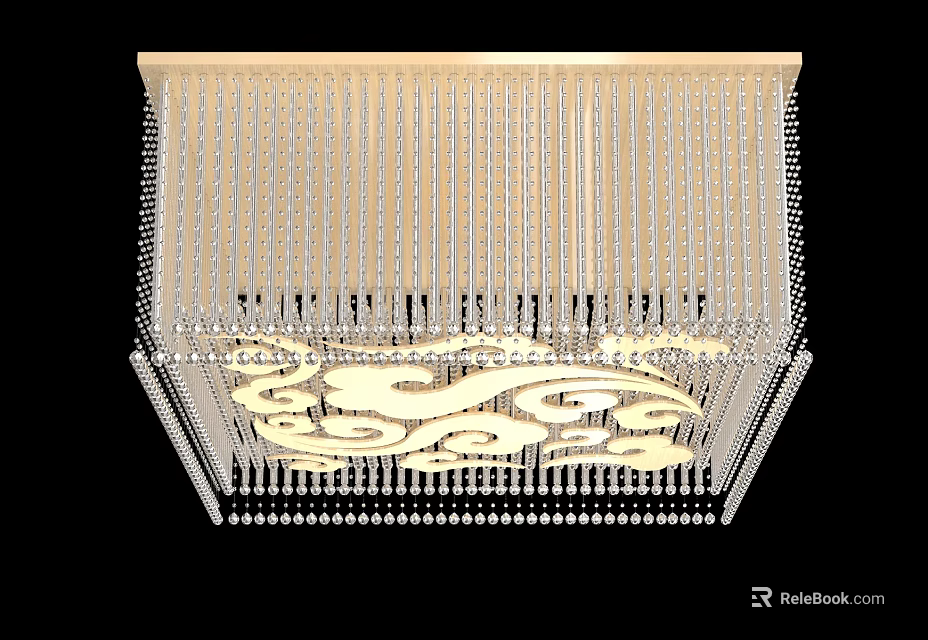 Luxury Crystal Ceiling Light With Gold Frame And Intricate Decorative Patterns 3d model