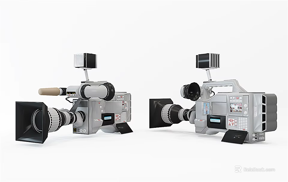 Two Vintage Mobile Digital Cameras Classic Retro Video Recording Equipment Tools 3d model 