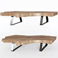 Natural Wood Coffee Table With Irregular Shape And Metal Support Legs