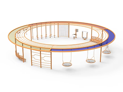 Colorful Children's Play Area With Circular Structure Swings Climbing Frames And Railings 3d model