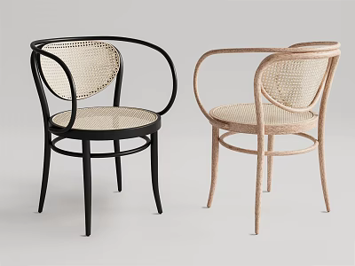 Two Tone Leisure Chairs With Woven Seat Back Curved Armrests Modern Minimalist Style 3d model