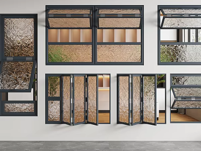 Various Modern Window Designs With Black Frames And Different Glass Types 3d model