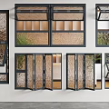 Various Modern Window Designs With Black Frames And Different Glass Types 3d model
