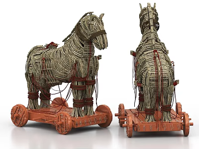 Traditional Wicker Horse Sculptures On Wooden Wheels With Intricate Details 3d model