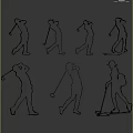 Golden Golf Player Silhouettes With Different Action Poses Including Swinging And Putting