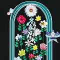 Colorful Birdcage Shaped Decor With Spring Flowers Butterflies Fairy And White Balls