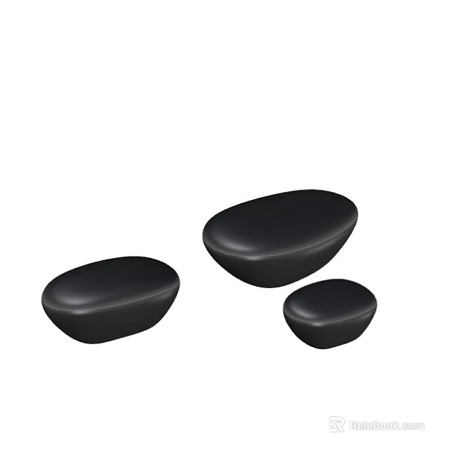 Three Black Oval Shaped Stools with Modern Minimalist Smooth Surface Design 3d model