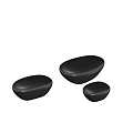 Three Black Oval Shaped Stools with Modern Minimalist Smooth Surface Design 3d model