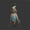 Elegant Divine Mythical Creature Character With Golden Blue Ornaments Horned Headpiece And Gemstone Wings