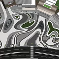 Modern Urban Square Landscape Design With Curved Paths Green Spaces And Parking Areas