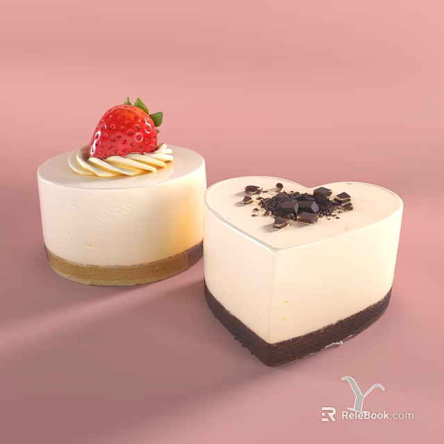 Exquisite Two Kinds Of Mini Mousse Cheesecakes Topped With Fresh Strawberry And Rich Chocolate Crumbs 3d model 