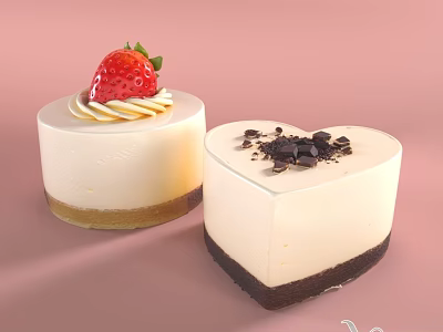 Exquisite Two Kinds Of Mini Mousse Cheesecakes Topped With Fresh Strawberry And Rich Chocolate Crumbs 3d model