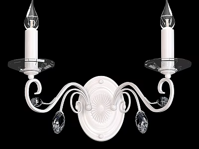 Elegant White Double Candle Wall Sconce with Crystal Accents Curved Metal Frame and Round Backplate 3d model