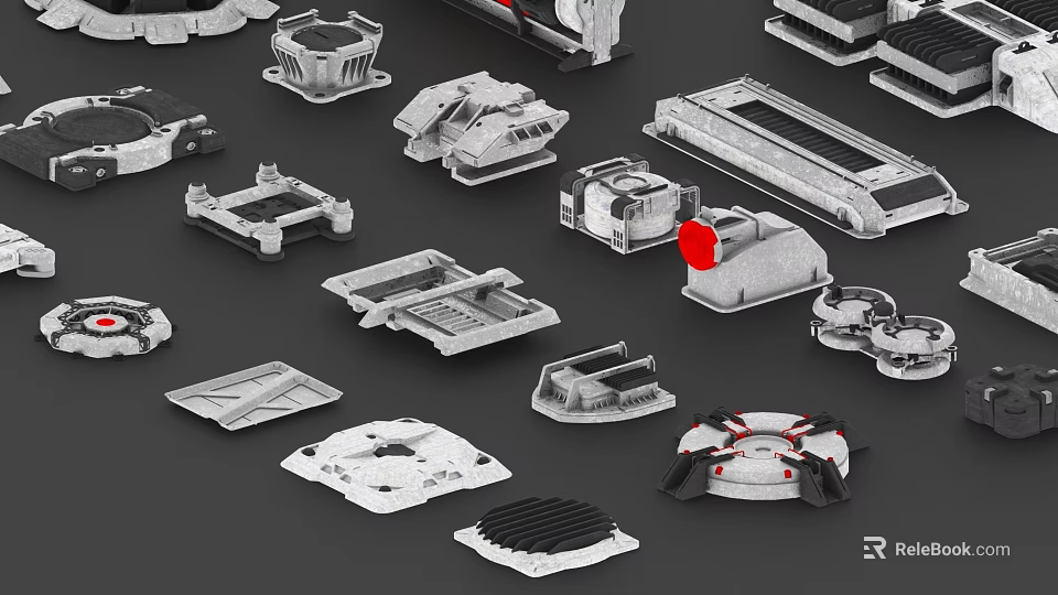 Gray Industrial Mechanical Parts With Various Different Shapes And Structures 3d model