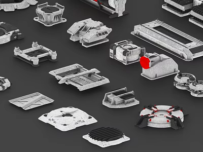 Gray Industrial Mechanical Parts With Various Different Shapes And Structures 3d model