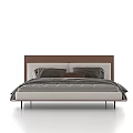 Modern Double Bed With Brown Headboard Gray Bedding And Sleek Design 3d model